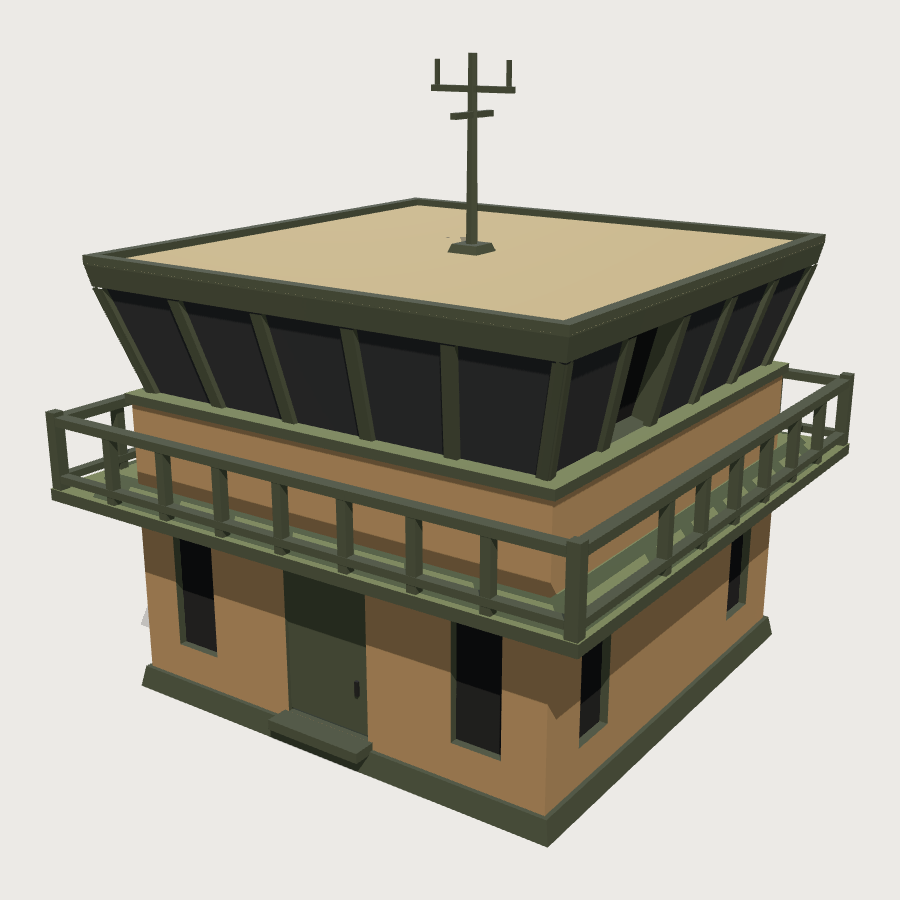 Airfield Control Tower low-poly 3D model