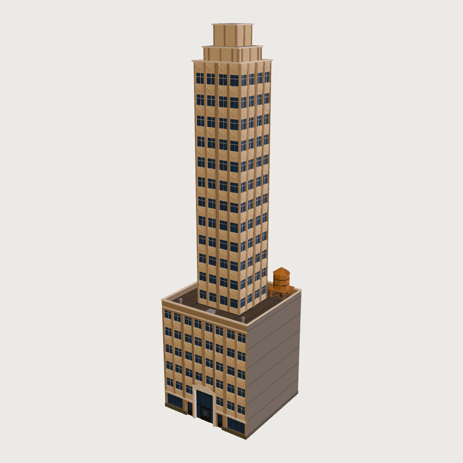 Art Deco Setback Tower low-poly 3D model
