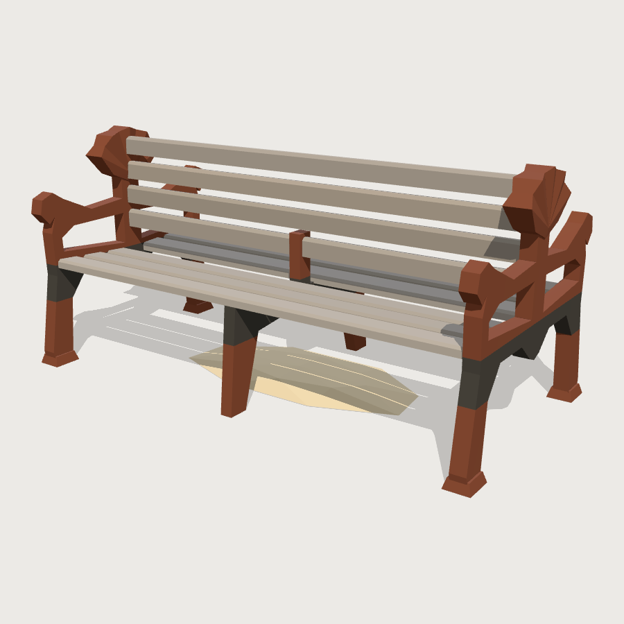 Back-to-Back Promenade Bench low-poly 3D model