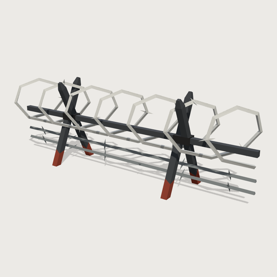 Barbed Wire Fence Section low-poly 3D model