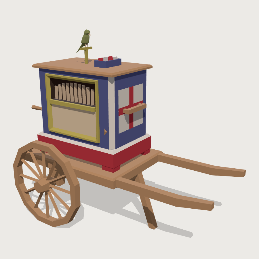Barrel Organ Cart low-poly 3D model
