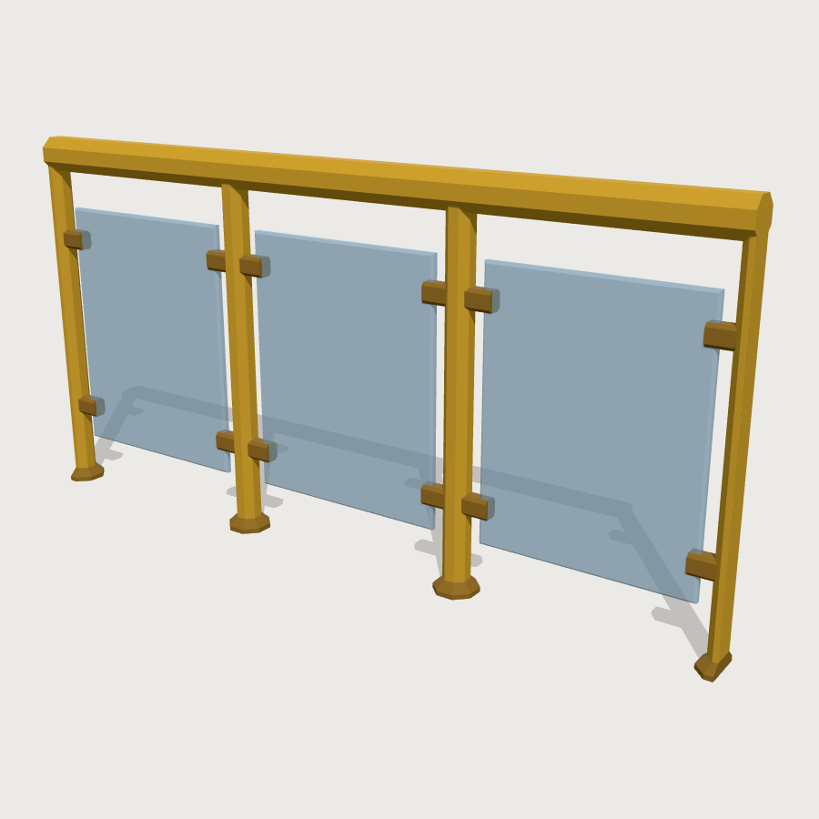 Brass and Glass Railing Run low-poly 3D model