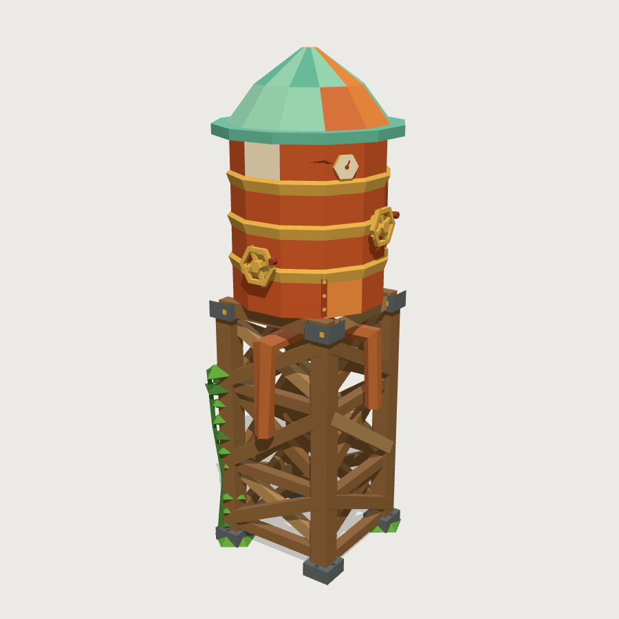 Brass water tower low-poly 3D model