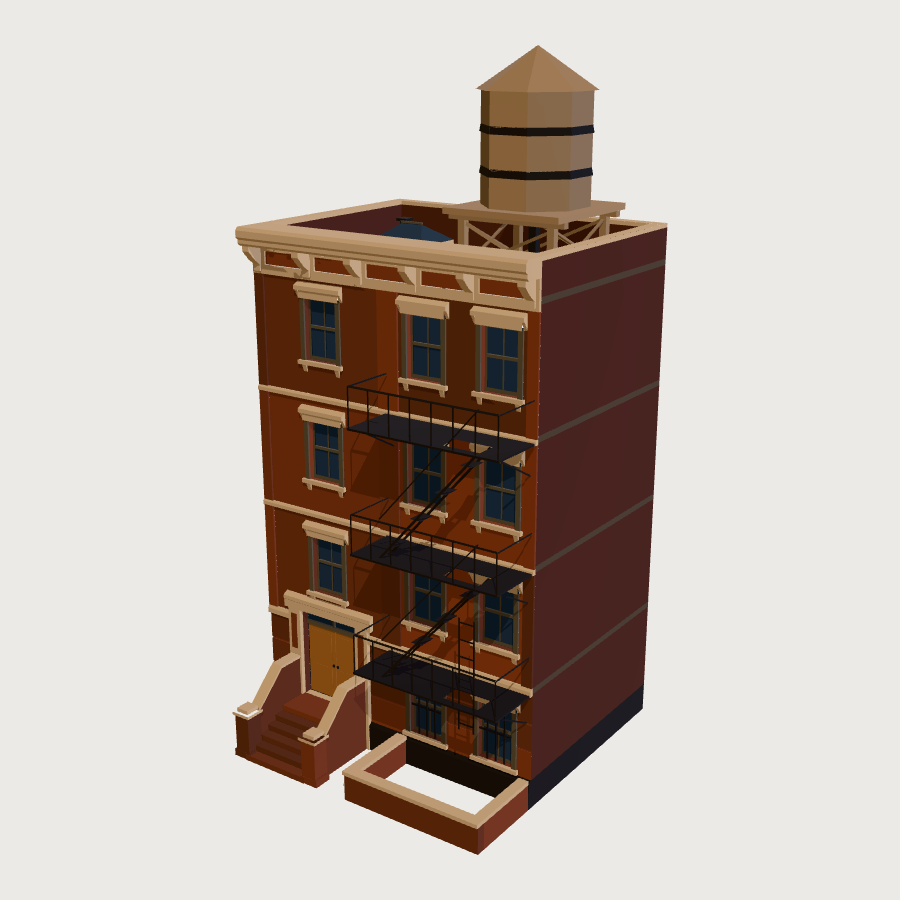Brownstone Row House low-poly 3D model