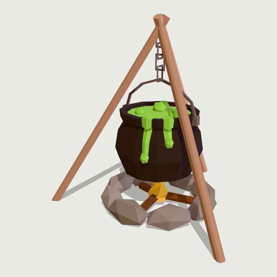 Bubbling Tripod Cauldron low-poly 3D model