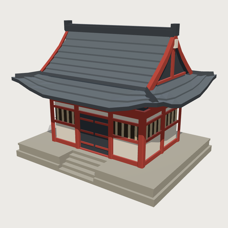 Buddhist Temple Hall low-poly 3D model