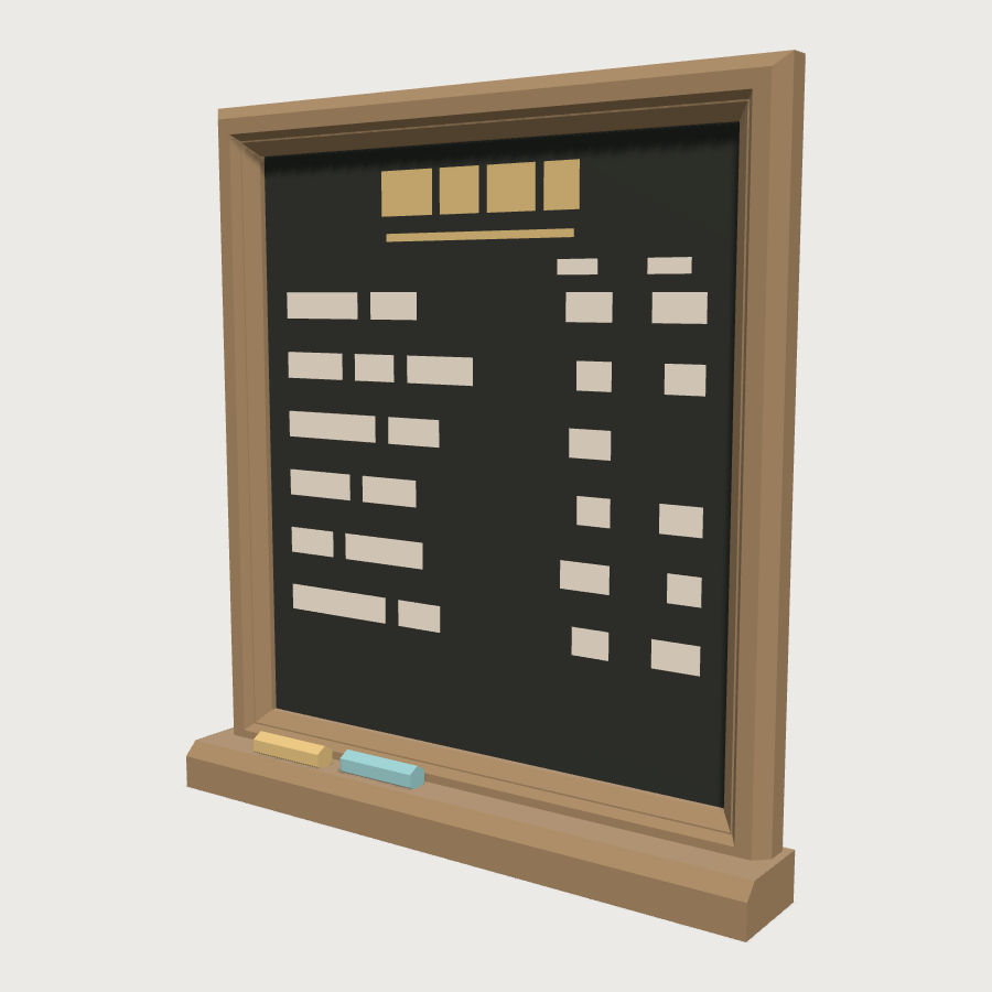 Chalkboard Menu Board low-poly 3D model