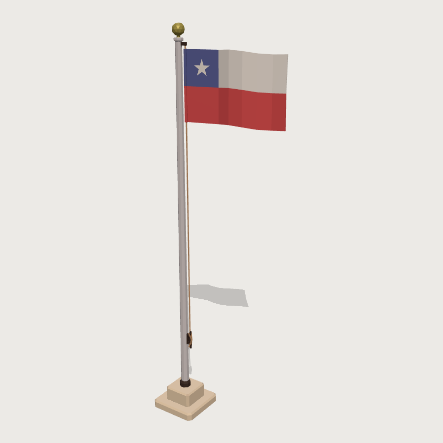 Chilean Flag on a Flagpole low-poly 3D model