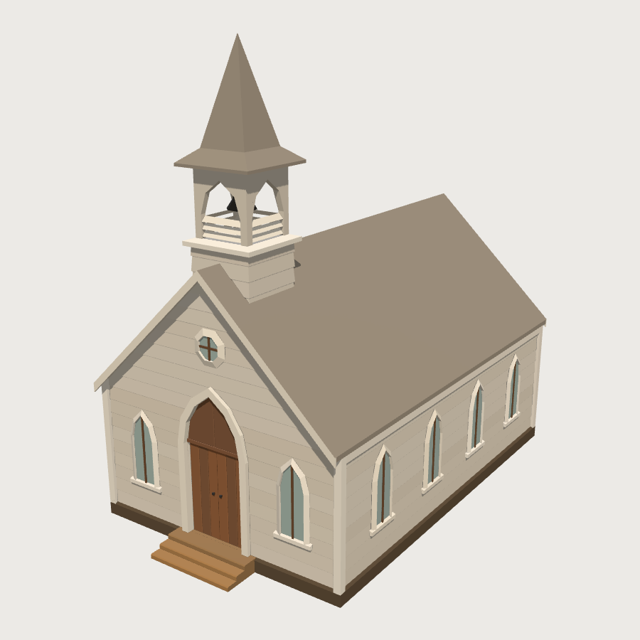 Clapboard Church low-poly 3D model