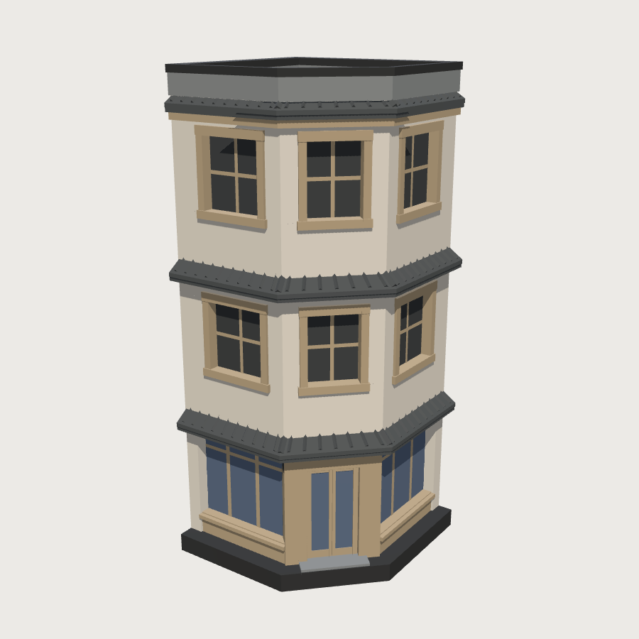 Corner Shophouse low-poly 3D model