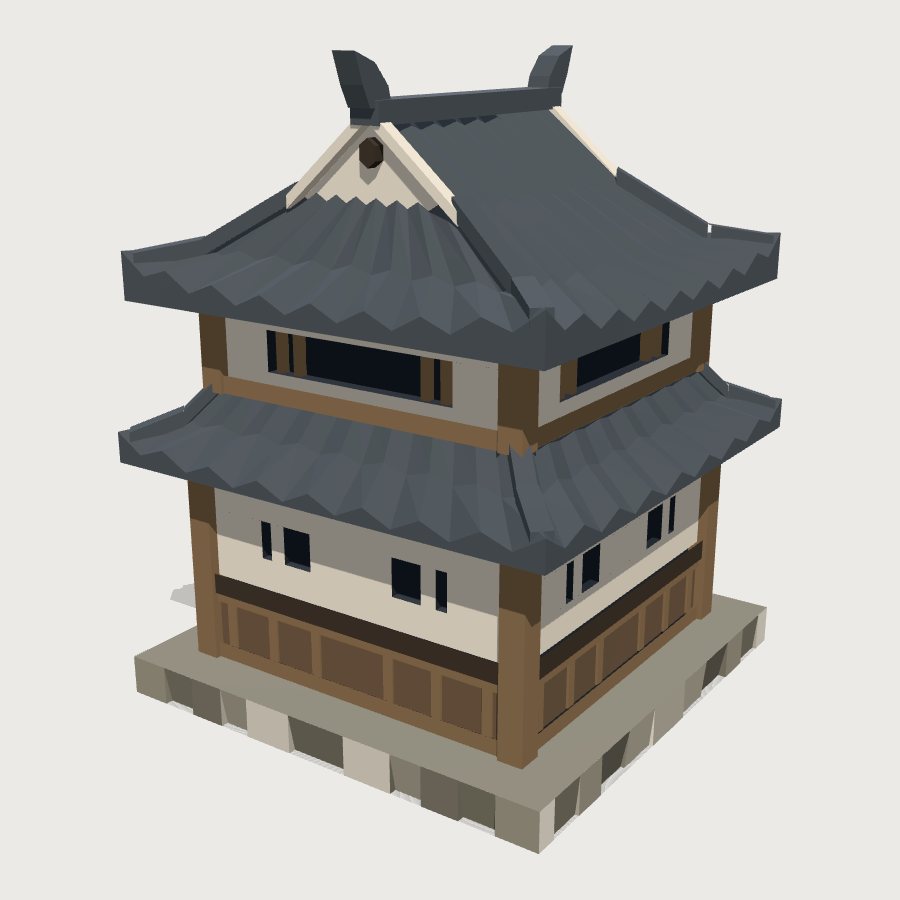 Corner Yagura Turret low-poly 3D model