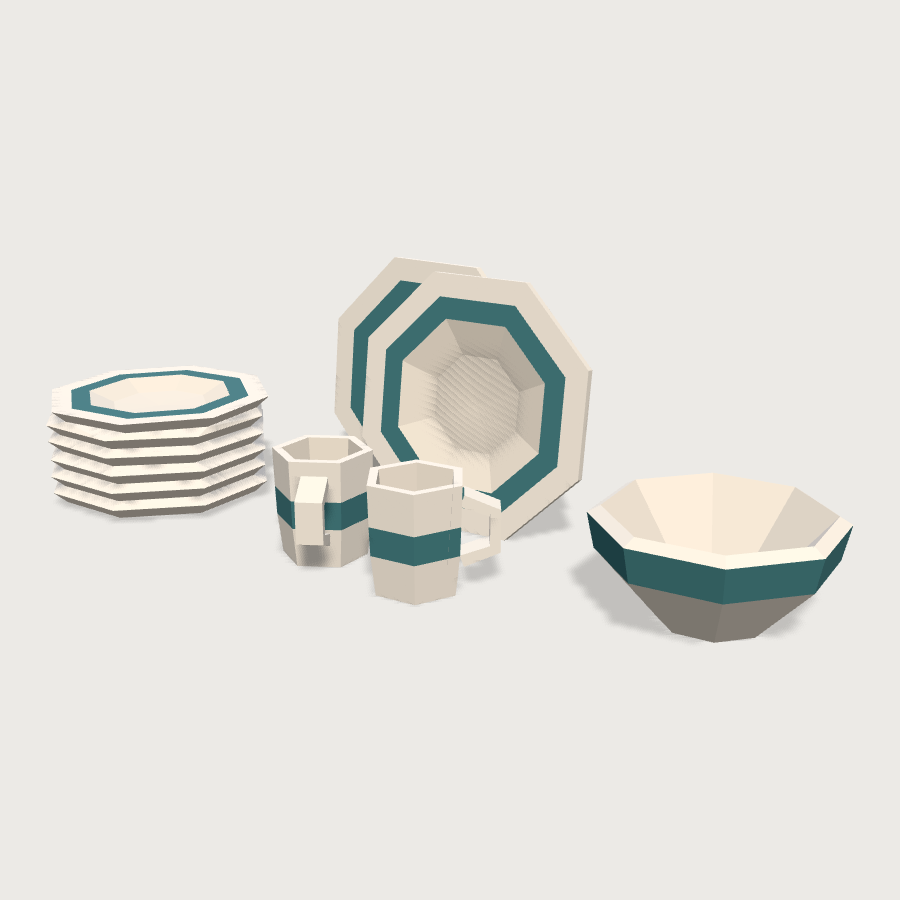 Crockery Set low-poly 3D model