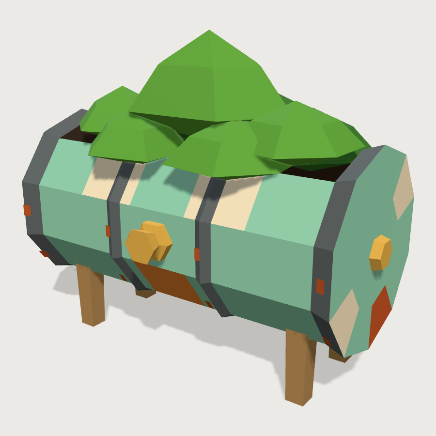 Cut-open drum planter low-poly 3D model