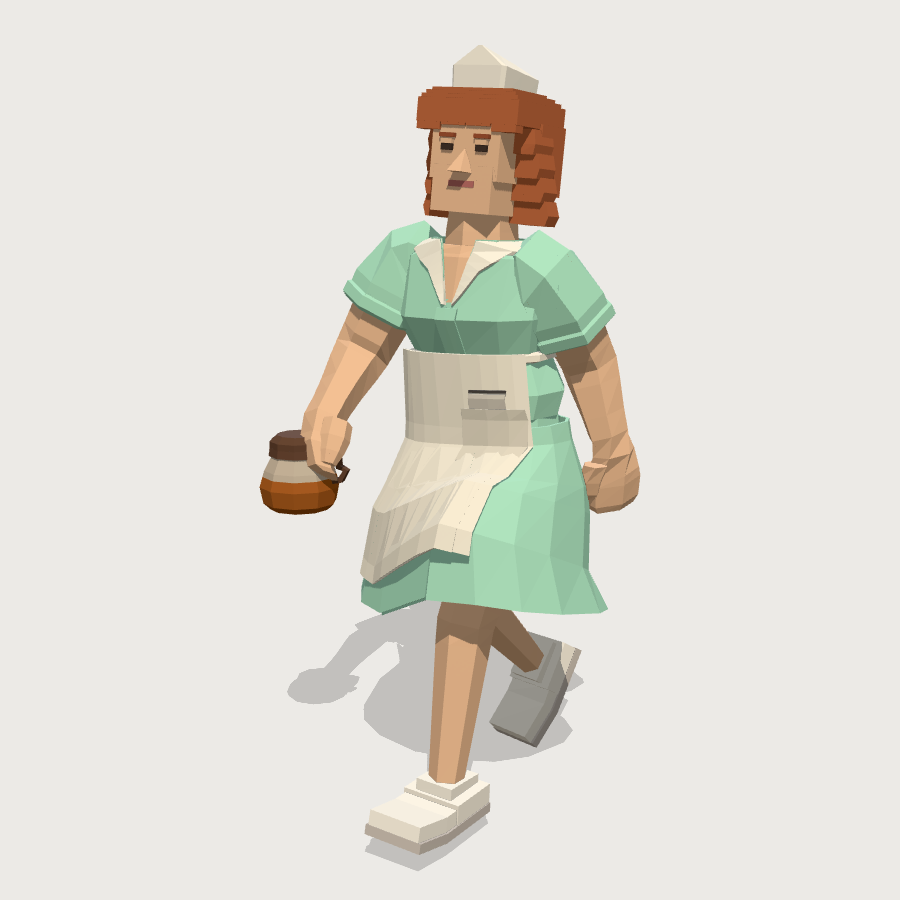 Diner Waitress low-poly 3D model