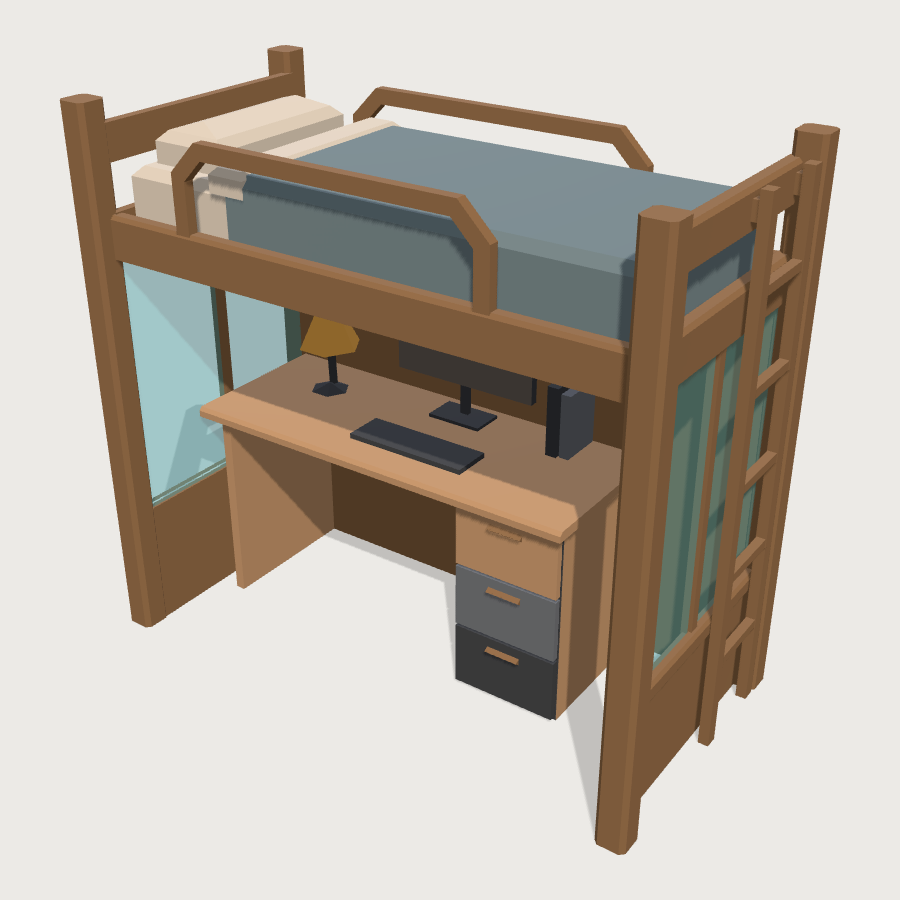 Dorm Loft Bed low-poly 3D model