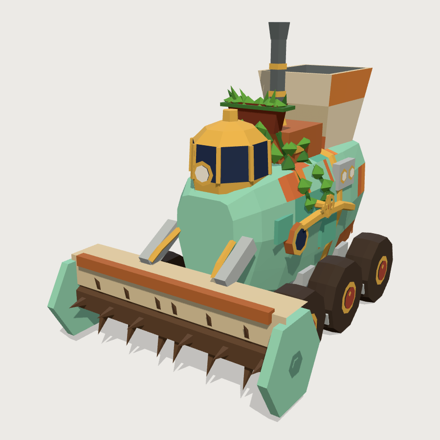 Drum-wheel harvester low-poly 3D model