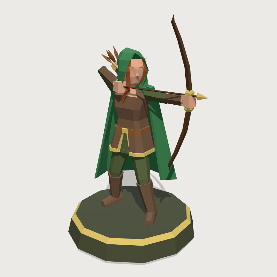 Elf Ranger Miniature low-poly 3D model