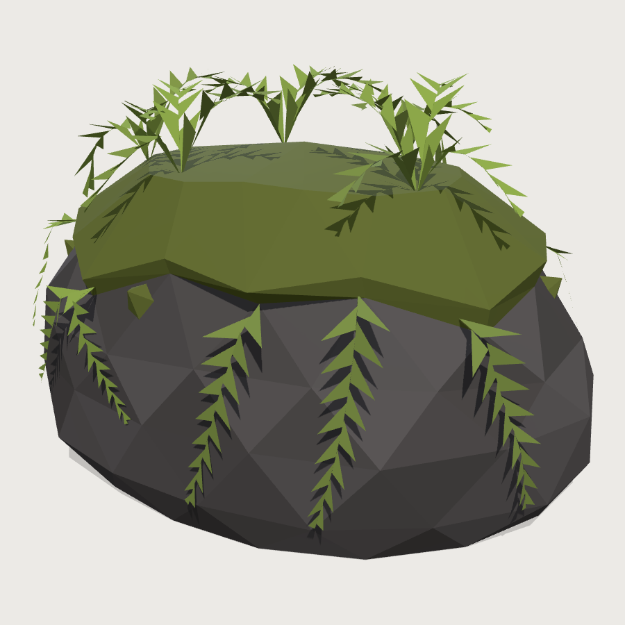 Fern-Covered Boulder low-poly 3D model