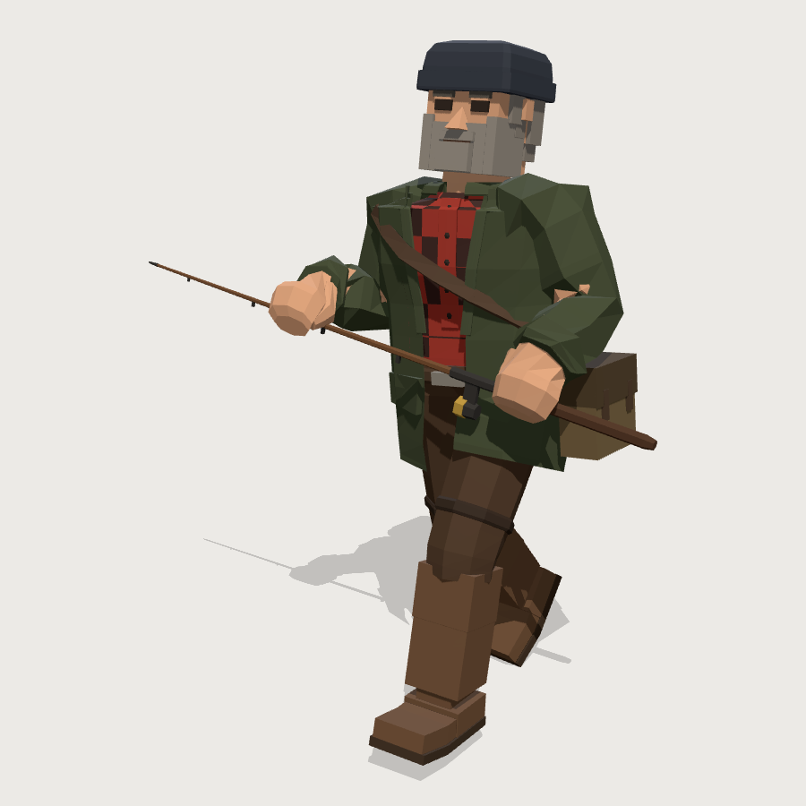 Fisherman in Waders low-poly 3D model