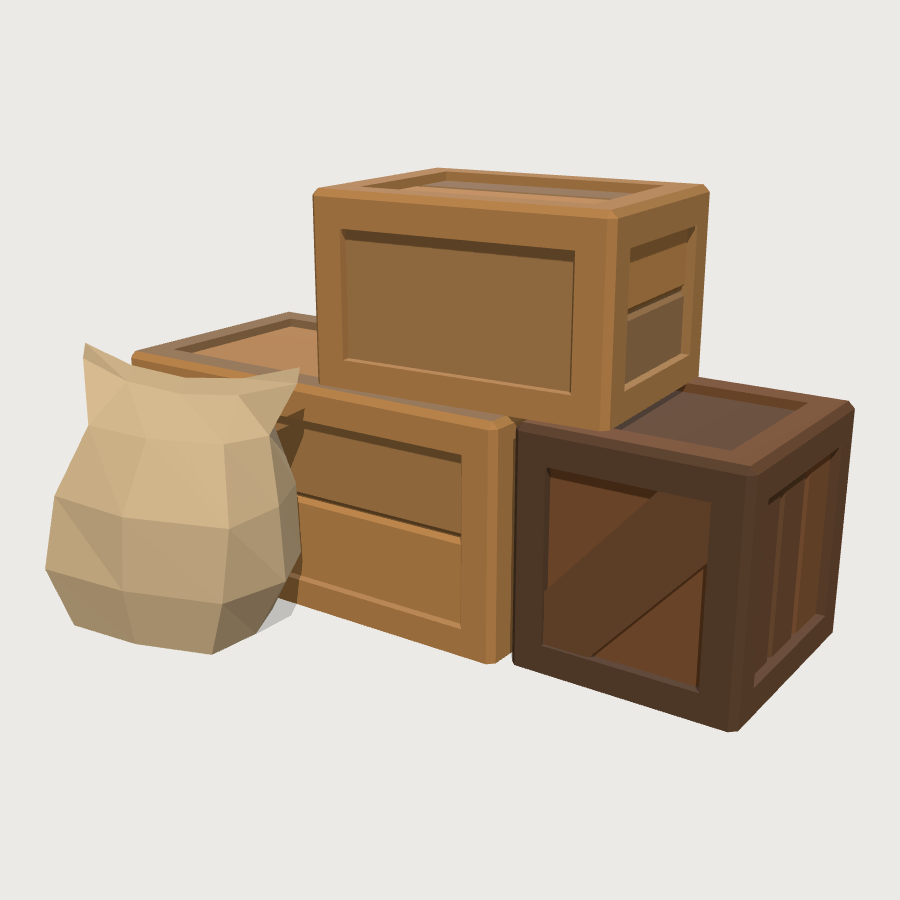 Freight Crate and Sack Stack low-poly 3D model