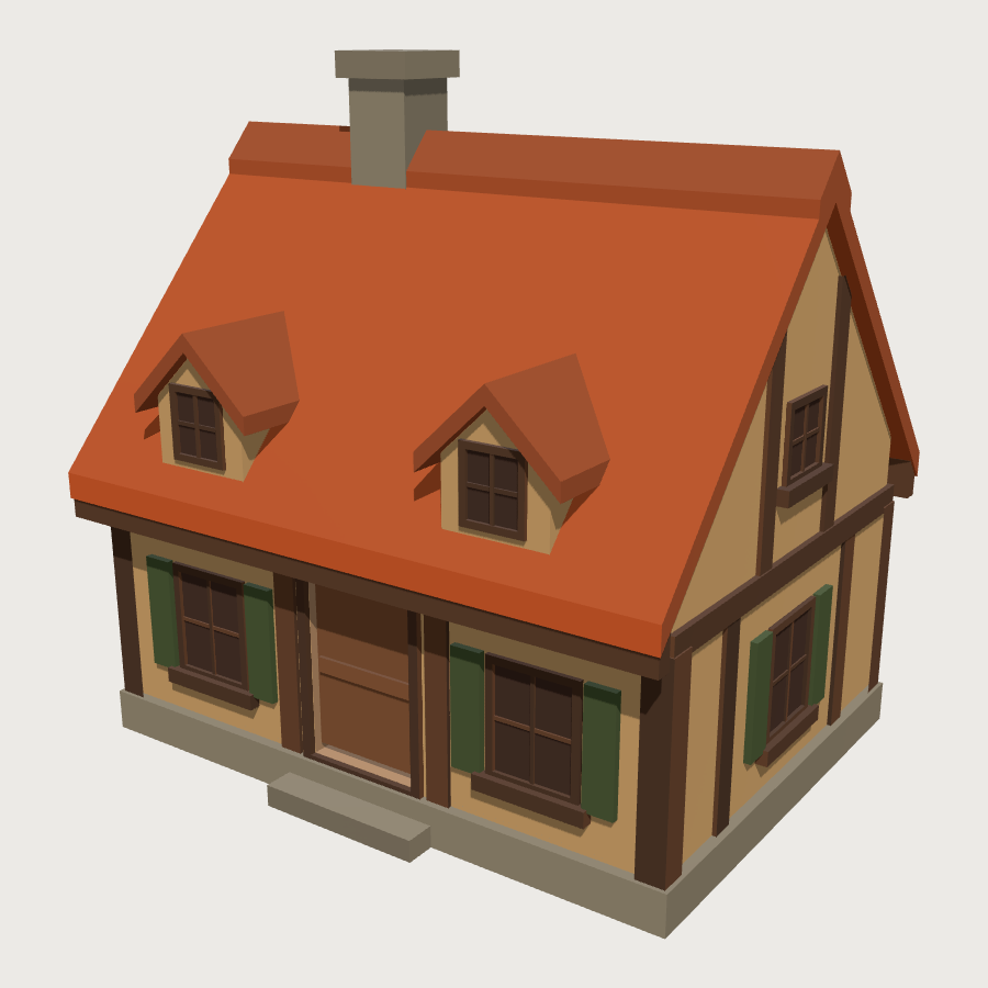 Gabled Farmhouse low-poly 3D model