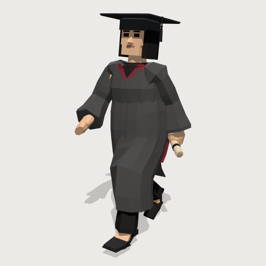Graduate in Gown low-poly 3D model