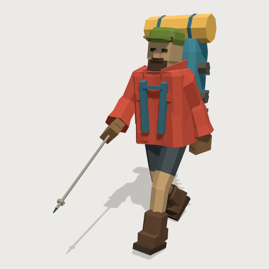 Hiker low-poly 3D model