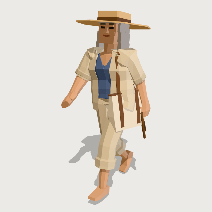 Holidaymaker in a Sun Hat low-poly 3D model