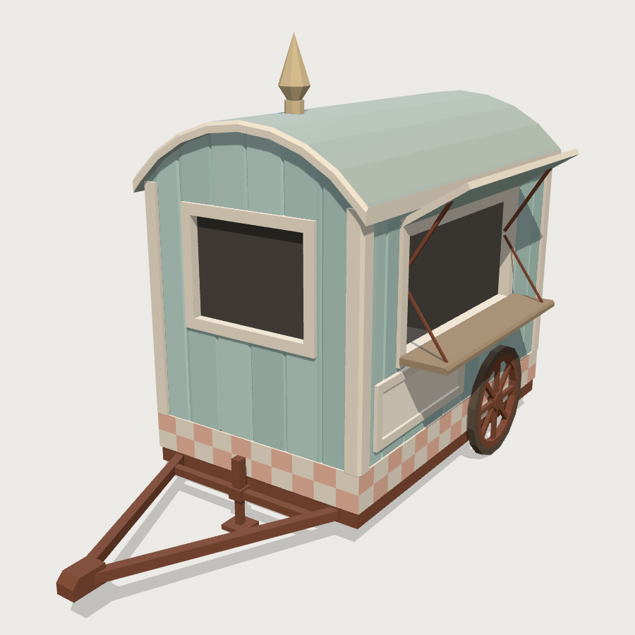 Ice Cream Kiosk on Wheels low-poly 3D model