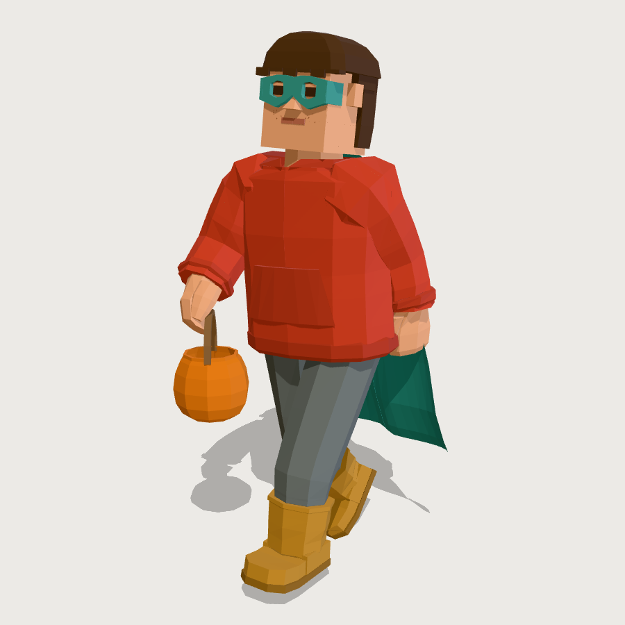 Kid in a Caped Hero Costume low-poly 3D model