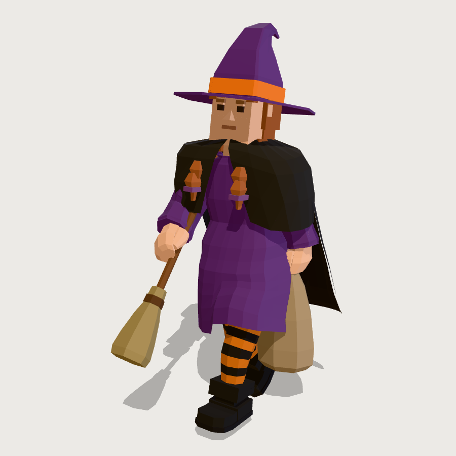 Kid Witch low-poly 3D model