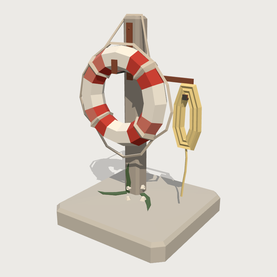 Lifebuoy on a Post low-poly 3D model