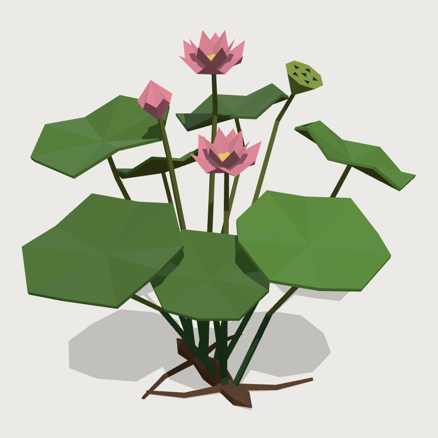 Lotus Flower Cluster low-poly 3D model