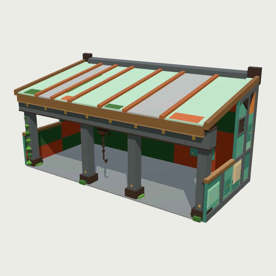 Machine shed low-poly 3D model