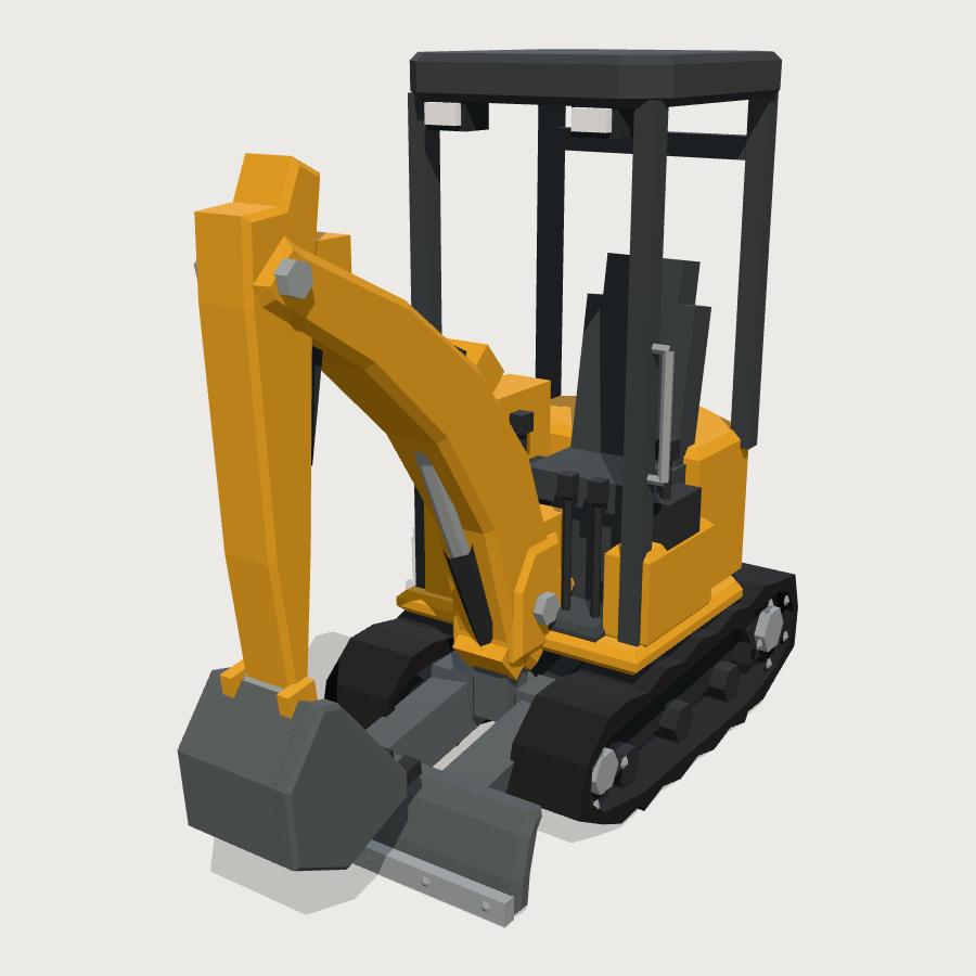 Mini Excavator low-poly 3D model