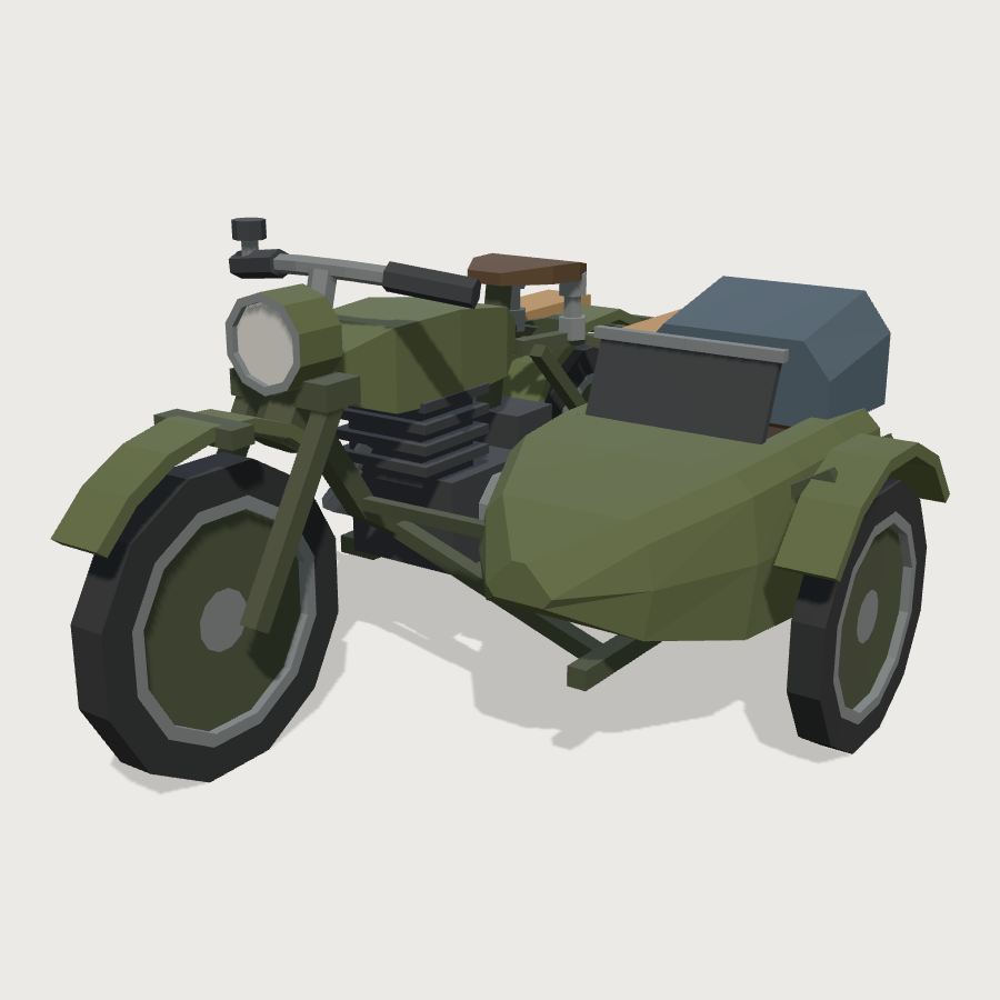 Motorcycle And Sidecar low-poly 3D model