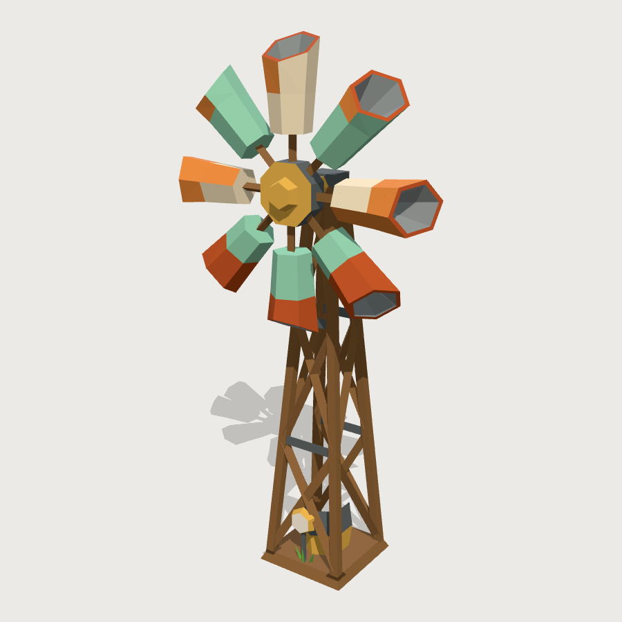 Oil-drum wind spinner low-poly 3D model