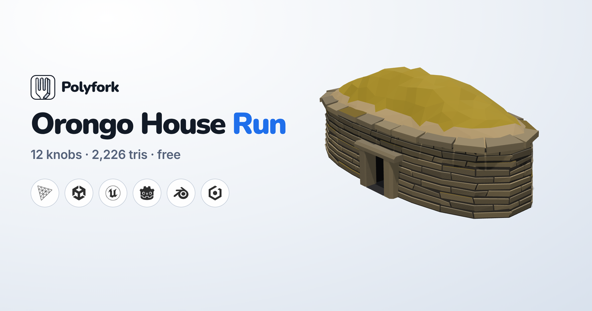 Orongo House Run: free low-poly 3D model for three.js
