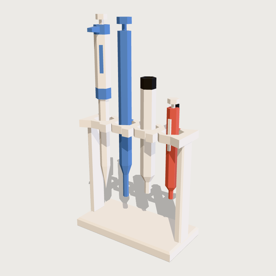 Pipette Stand with Four Pipettes low-poly 3D model