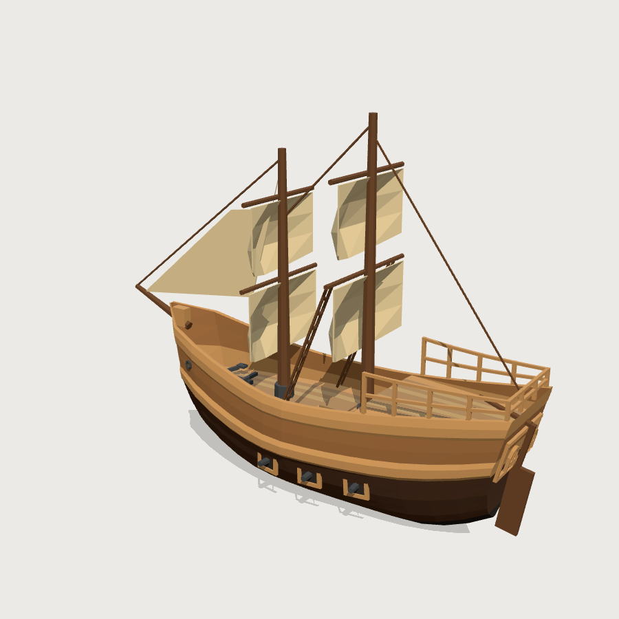 Pirate Brigantine low-poly 3D model