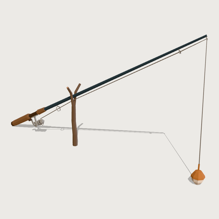 Propped Fishing Rod low-poly 3D model