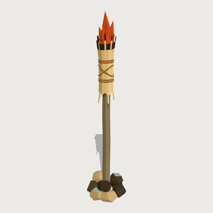 Reed Fire Torch low-poly 3D model