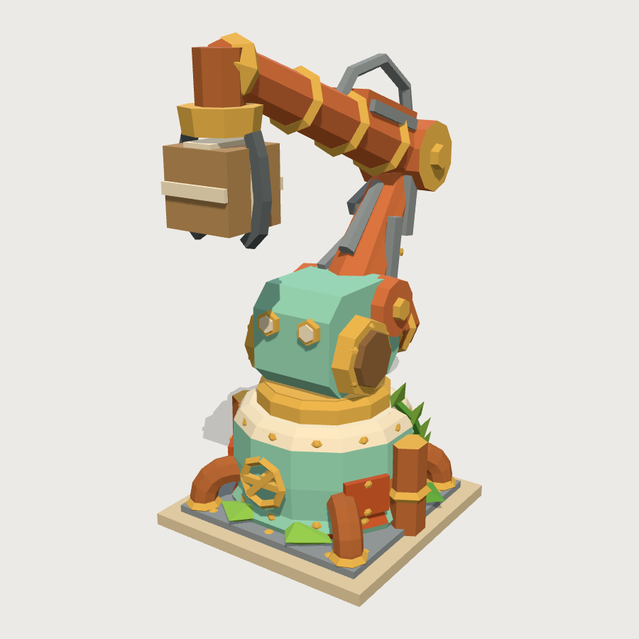 Rooted gantry arm low-poly 3D model