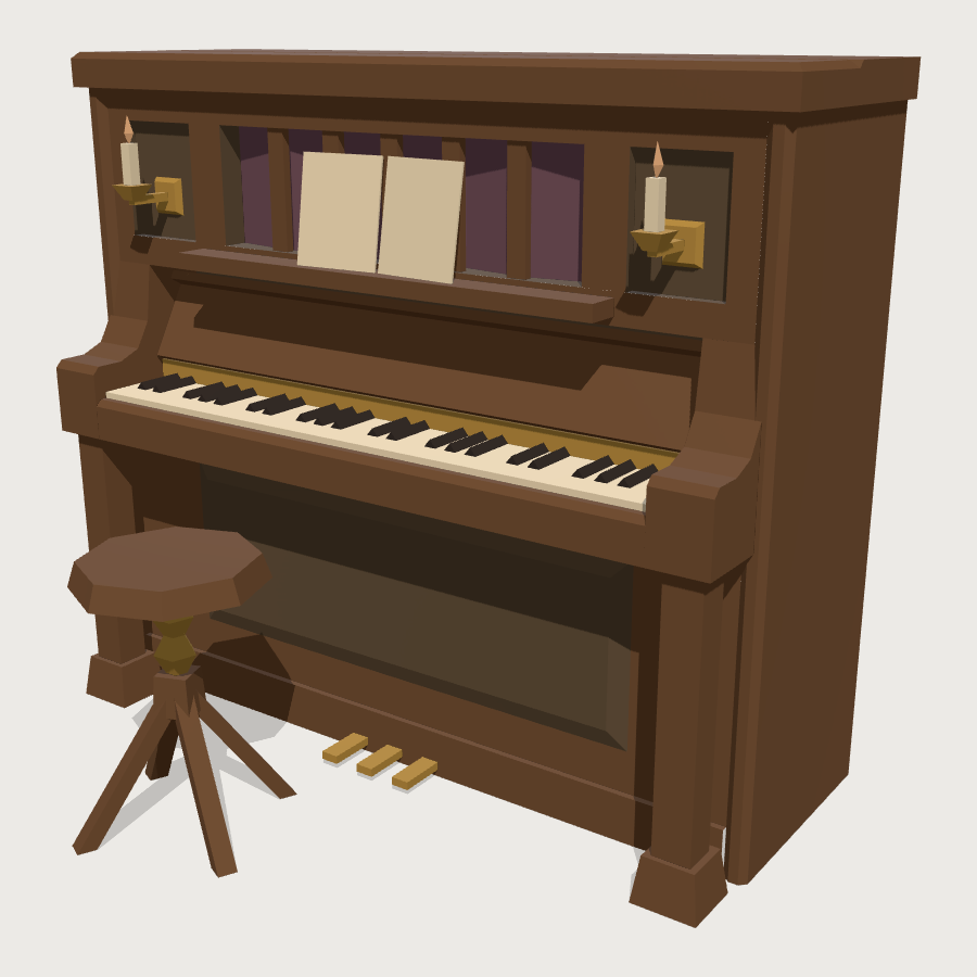 Saloon Upright Piano low-poly 3D model