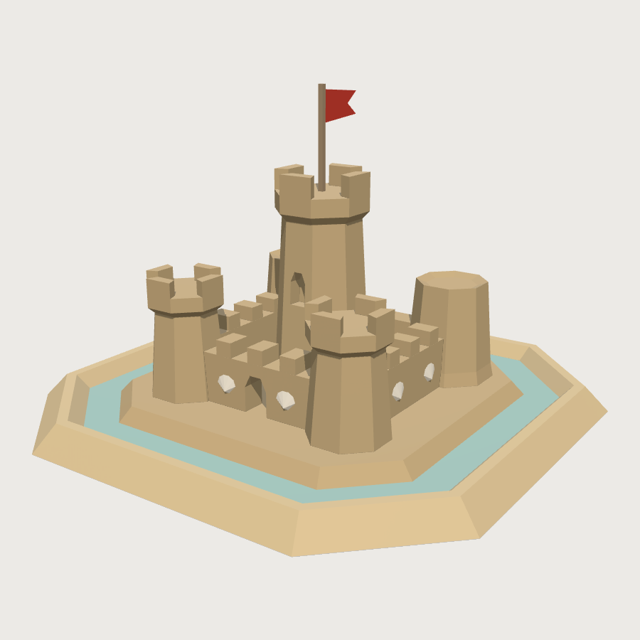 Sandcastle low-poly 3D model