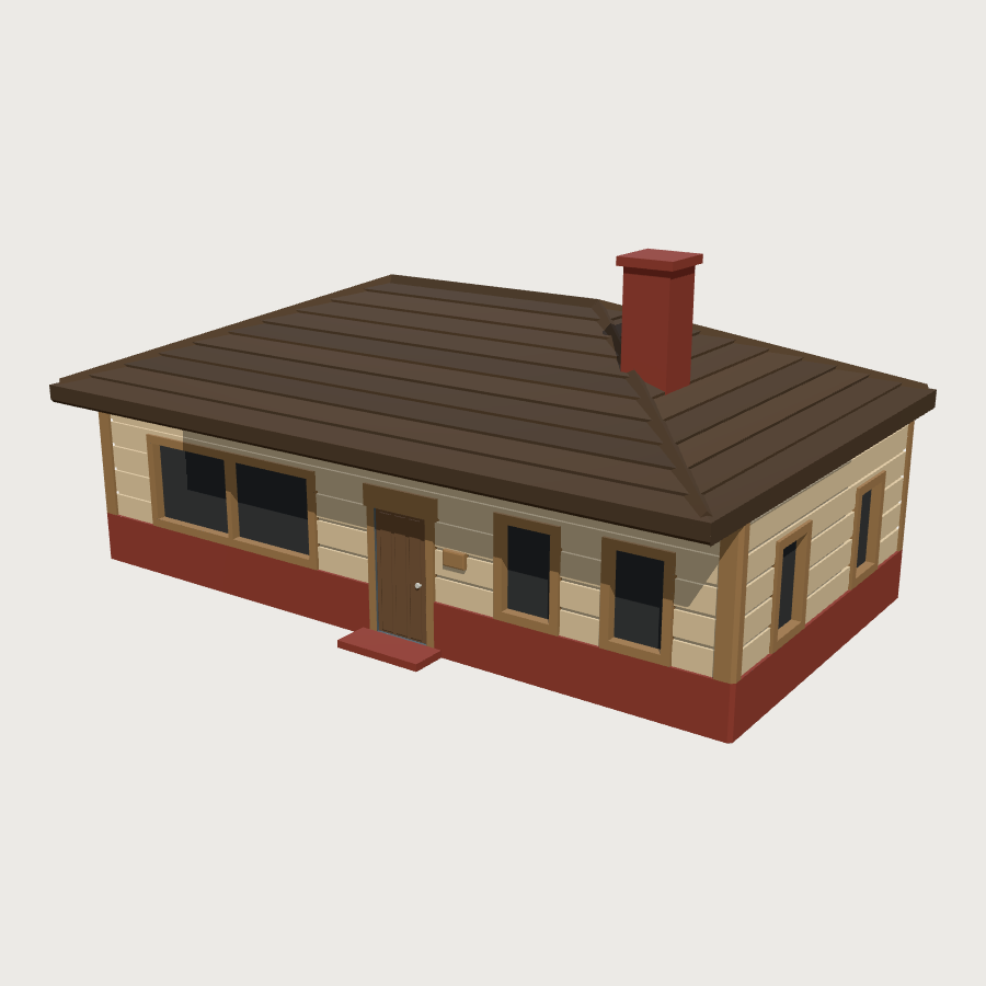 Single-Storey Ranch House low-poly 3D model