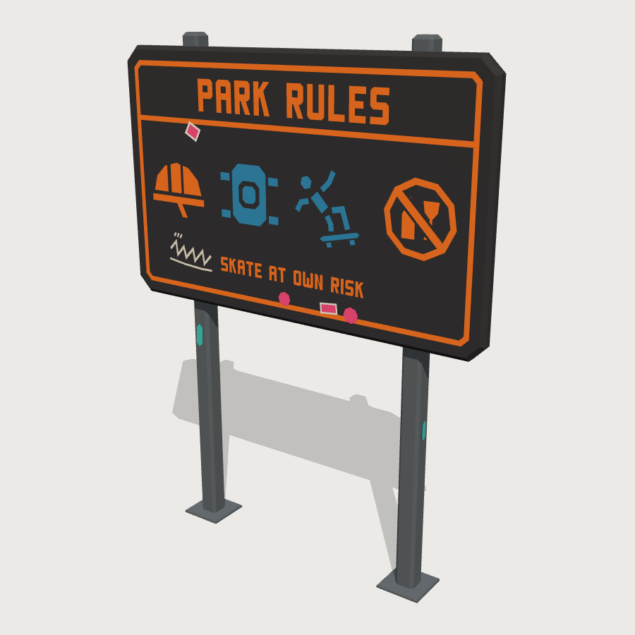 Skatepark Rules Board low-poly 3D model