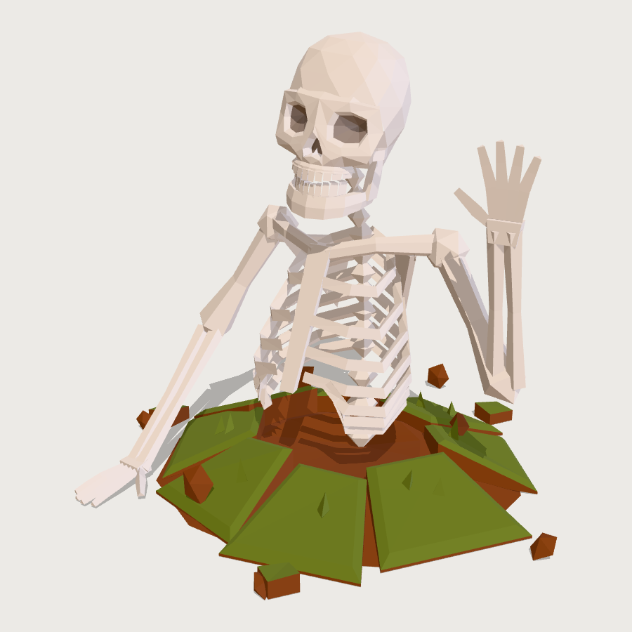 Skeleton Crawling Out of the Lawn low-poly 3D model