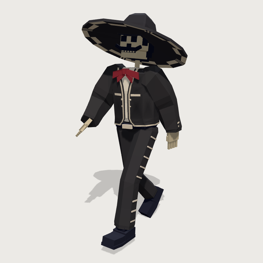 Skeleton Mariachi low-poly 3D model