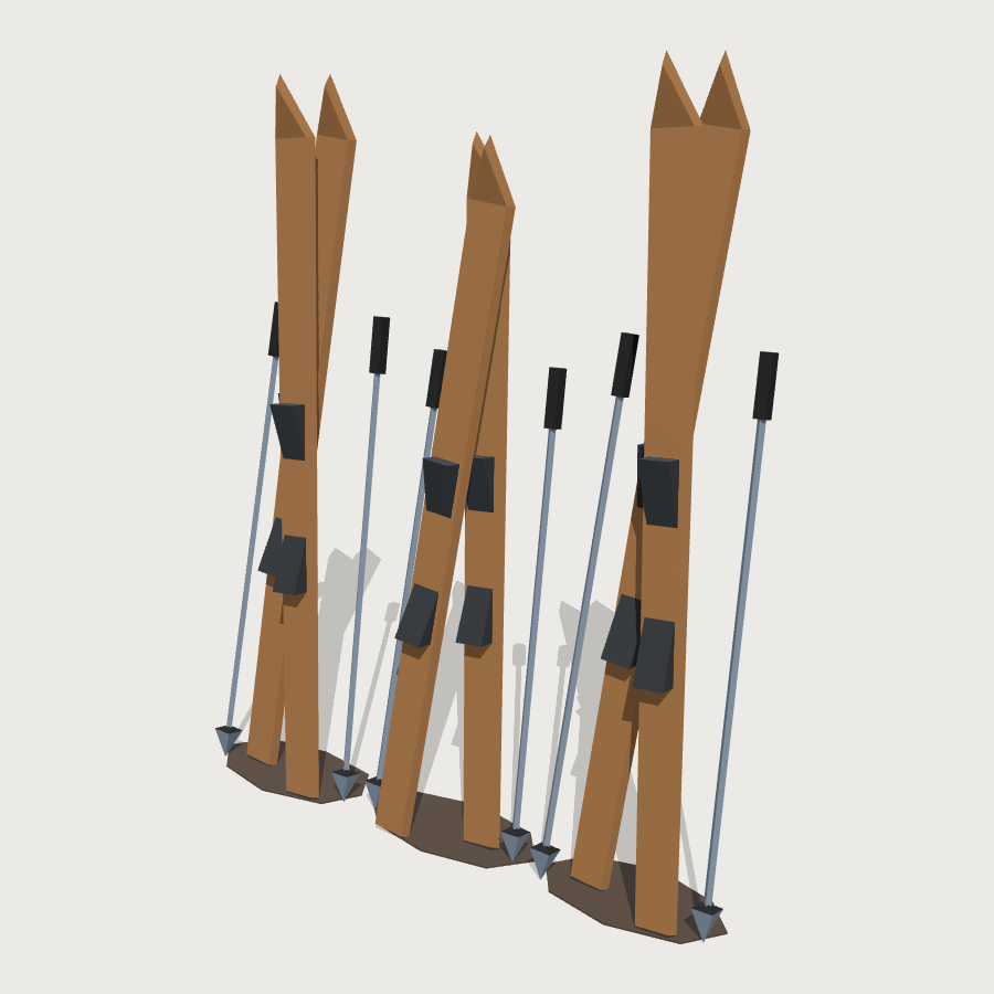 Ski and Pole Stack low-poly 3D model